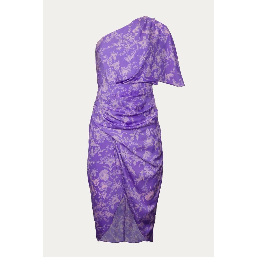NEW DO+BE one-shoulder draped asymmetric dress in lavender multi